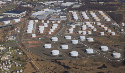 Wall Mural - Oil refinery from above on industrial zone of oil tank industrial oil pipelines an plant the equipment