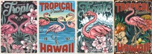 Tropical Vintage Colorful Posters Set