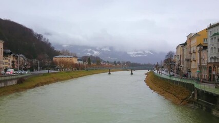 Canvas Print - Rainy and misty weather in Salzburg, Austria