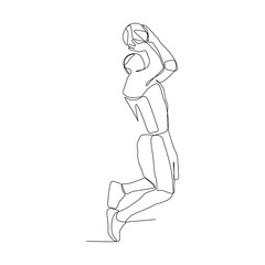 Wall Mural - Single continuous line drawing of male young basketball athlete player in action jumping shot on court