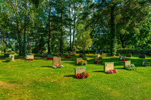 Rows Of Gravestones With Colorful Flowers