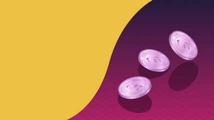 Wall Mural - nft non fungible tokens banner with isometric falling coins and copy space on yellow. pay for unique