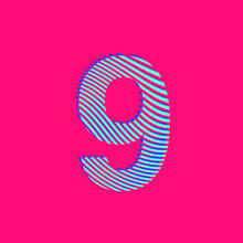 Number 9 Nine With Curved Lines Texture In Blue With A Sporty Style