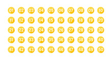 Numbers With Long Shadow On Yellow Circles Set. Vector Flat Illustration.