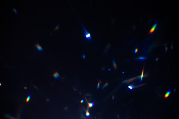 blur colorful warm rainbow crystal light leaks on black background. defocused abstract retro film an