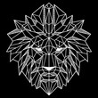 Abstract Low Polygon Lion Head White on Black Vector Illustration