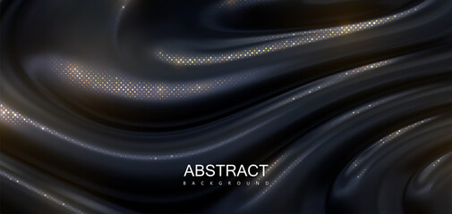 Wall Mural - black dripping substance with golden shimmering glitters.