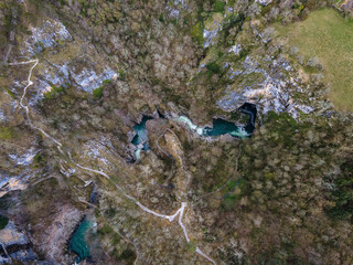 Aerial view of Unesco world heritage site Skocjanske jame (Skocjan caves) with collapse doline, Slovenia