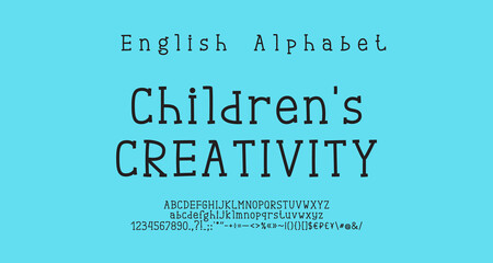 Leinwandbilder - Hand drawn linear alphabet black color. Serif font, uppercase and lowercase letters, numbers, punctuation marks, currency symbols, math signs