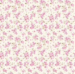 Seamless vintage floral pattern. Beautiful light pink  and mauve flowers on white background. Delicate flowers in modern style. Stock vector for prints on surface. 