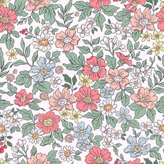 Elegant floral pattern in small hand draw flowers. Liberty style. Floral seamless background for fashion prints. Vintage print. Seamless vector texture. Spring flowers bouquet.