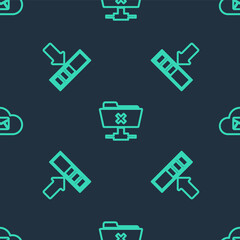Poster - Set line FTP cancel operation, Loading and Cloud mail server on seamless pattern. Vector