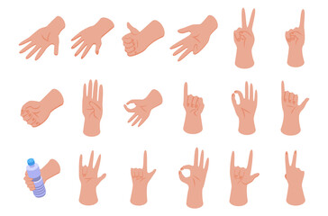 Canvas Print - Hand gestures icons set. Isometric set of hand gestures vector icons for web design isolated on white background