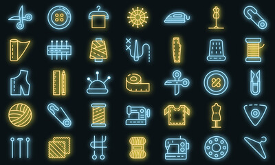Poster - tailor icons set. outline set of tailor vector icons neon color on white