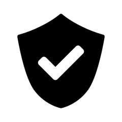 Poster - simple black and white shield defence icon with checkmark sign. vector image.