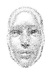 Poster - Silhouette of a 3d human head made of dots and particles. Concept of Artificial intelligence and Neural Network.
