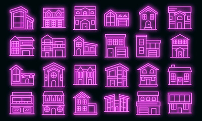 Poster - cottage icons set. outline set of cottage vector icons neon color on white