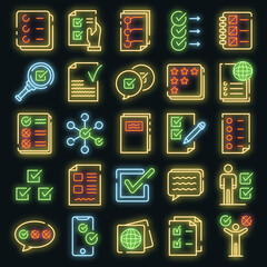 Poster - Checklist icons set. Outline set of checklist vector icons neon color on white