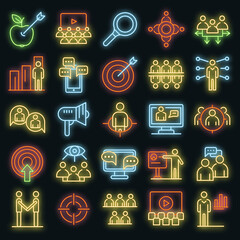 Poster - audience icons set. outline set of audience vector icons neon color on white