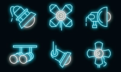 Poster - Spotlight icons set. Outline set of spotlight vector icons neon color on white