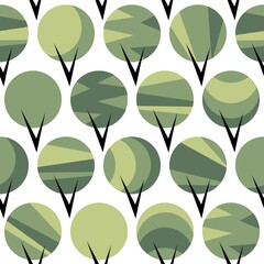 Seamless pattern with stylized green trees on white background