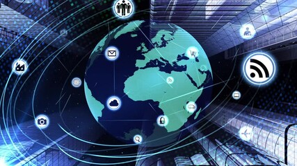 Wall Mural - global communication technology smart city ai world cg background