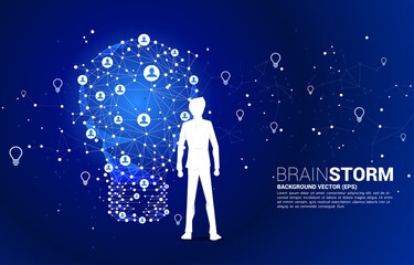 Poster - Businessman standing with light bulb from Wireframe polygonal lines Connect dot Geometric with people icon. Concept of business idea and brainstorm.