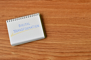 Poster - A small sketchbook labeled Digital Transformation sits on the table.