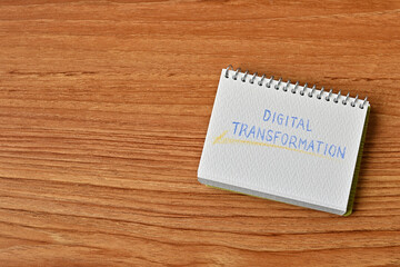 Poster - A small sketchbook labeled Digital Transformation sits on the table.