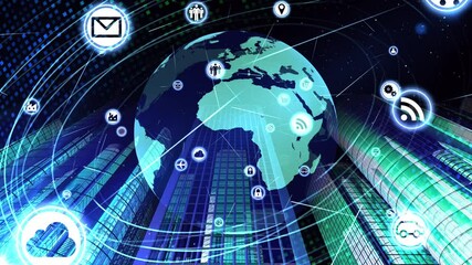 Wall Mural - global communication technology smart city ai world cg background
