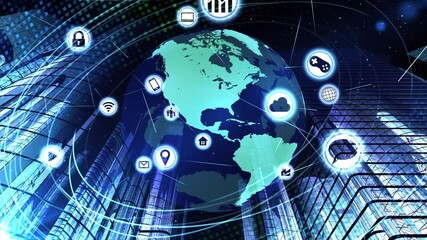 Wall Mural - global communication technology smart city ai world cg background