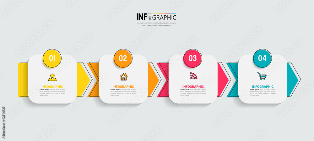 4 Steps Timeline Infographics design template.  - obrazy, fototapety, plakaty 