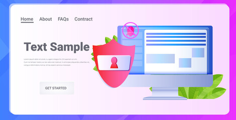 Poster - computer app antimalware protection shield data privacy security concept horizontal copy space