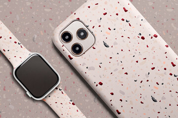 Sticker - Pink terrazzo pattern phone case and smartwatch band