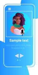 Poster - girl communicating in instant messenger by voice messages audio chat application social media online communication
