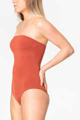 Sticker - Strapless orange swimsuit women's summer apparel with design space rear view