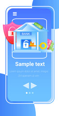Poster - bank building under protection big security shield full coverage property insurance safe payment concept