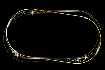 Poster - Oval gold frame in line art style on dark background. Wedding design. Vector illustration. Stock image.