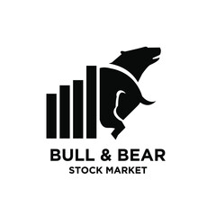 Bear bull with chart bar logo design. finance vector logo design