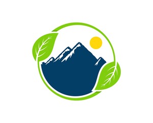 Sticker - Circular nature leaf with mountain inside