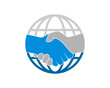 Business handshake with globe behind