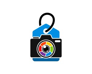 Wall Mural - Shopping price tag with rainbow lens camera