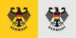 Set of color illustrations of an eagle, shield, flag on the background. Vector illustration for emblem, print, sticker, label and badge. Heraldry of Germany.