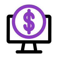 Poster - computer icon. computer with money. outline vector icon. can use for, icon design element,ui, web, mobile.
