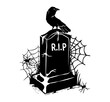 silhouette of a headstone with a crow. spider with cobwebs. vector. eps