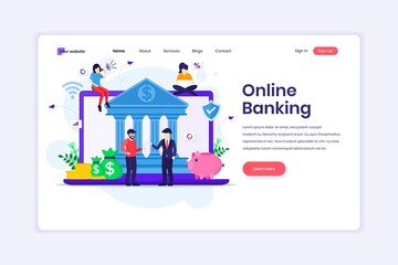 Poster - Landing page design concept of Online banking, Online financial investment with characters. vector illustration