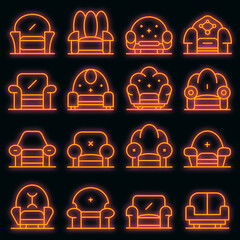 Sticker - Armchair icons set. Outline set of armchair vector icons neon color on white