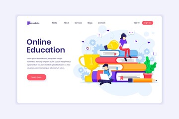 Wall Mural - Landing page design concept of Online Learning, Webinar, and online education with characters. vector illustration