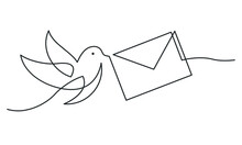 Continuous Line Drawing Of Bird Carrying A Letter. 
Bird Postman Flying With Envelope. Vector Illustration