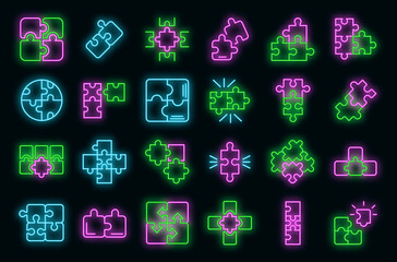 Aufkleber - jigsaw icons set. outline set of jigsaw vector icons neon color on black